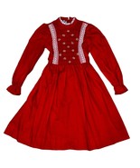 Polly Flinders Vintage Red White Girls 8 Smocked Peasant Dress Long Sleeve - $548.33 MXN