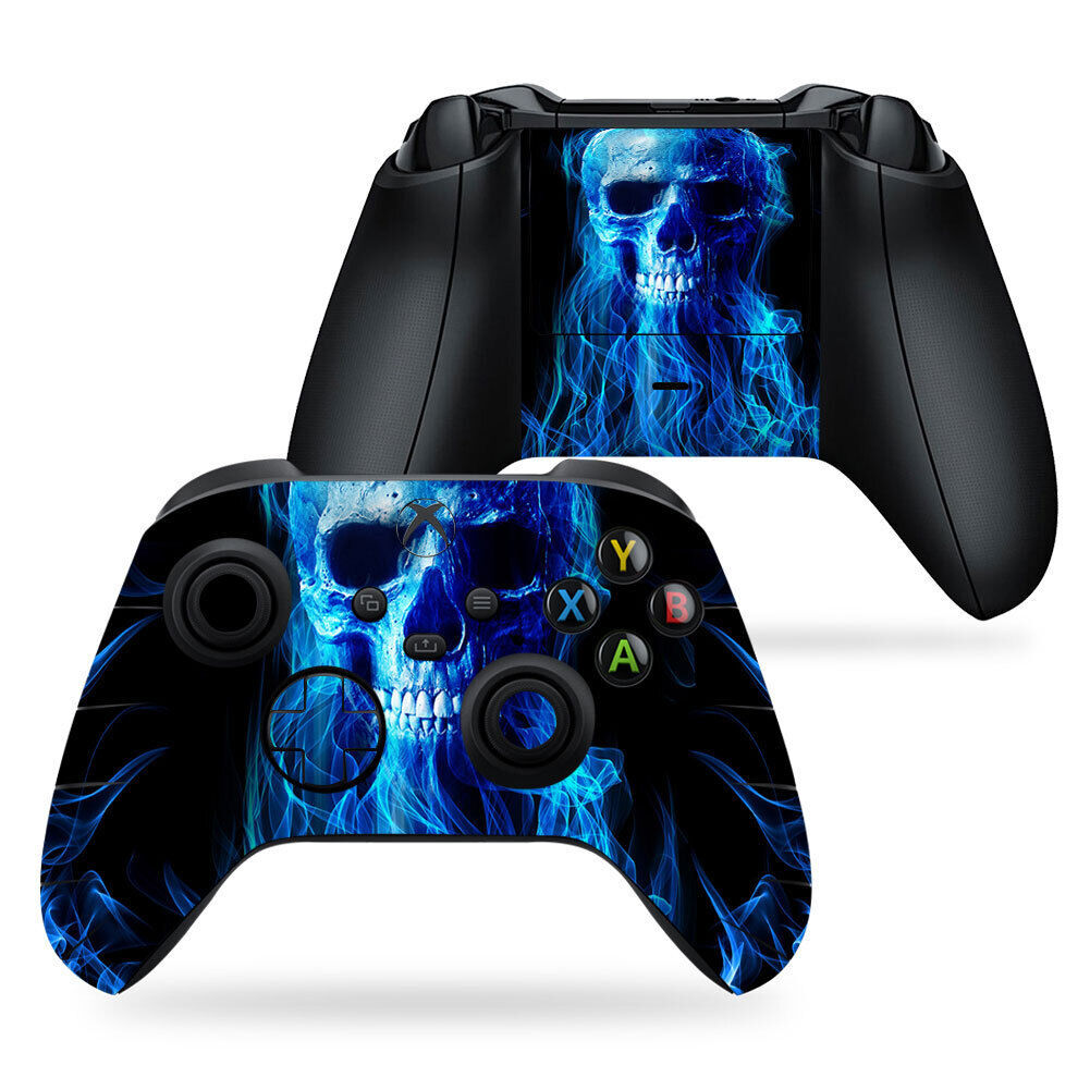 For Xbox One Series X Controller (1) Vinyl Skin Wrap Decal Blue Flames Skull - $7.99