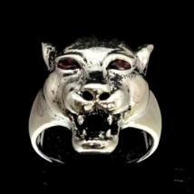 Sterling silver Animal ring Puma Big Cat Cougar with Two Fiery Red CZ Eyes high  - £83.91 GBP