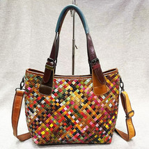 Genuine Leather Women&#39;s Bag Style Vintage Hand Woven Colorful Handbag Crossbody  - £66.90 GBP