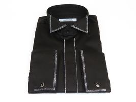 Men CEREMONIA Tuxedo Shirt Rhinestone 100% Cotton Turkey #stn 15 Black Wing tip image 5