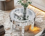 Round Mirrored Accent Table: Silver Mirror Glass Tabletop With Bling Cru... - $368.99