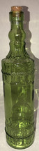 Holiday Xmas Glass Decorating Bottle 12.25” Tall Green W Cork Raised Design NEW - £15.82 GBP