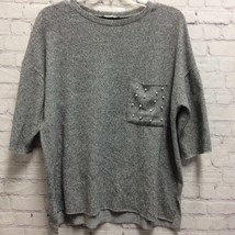 Zara Trafaluc Womens Pullover Sweater Gray Heathered Short Sleeve Pocket Beads S - $13.78