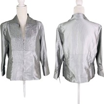 Vintage Piano Blouse Large Silver Zip Up Beaded Top New - $24.74