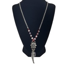 Lucky You Brand Silvertone Dangle Charm Necklace Paved Rhinestone Wing F... - £8.88 GBP