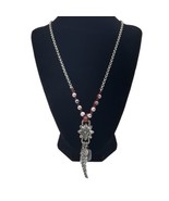 Lucky You Brand Silvertone Dangle Charm Necklace Paved Rhinestone Wing F... - £8.88 GBP