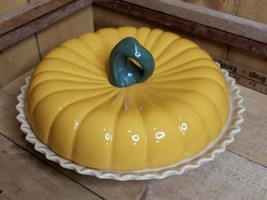 Vintage Pumpkin Pie Recipe Dish Ceramic Fall Baking Pie Plate With Lid 2PC  - £47.76 GBP