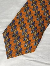 Vintage Ferrell Reed Oak Hall Tie Orange Blue &amp; Gold Ovals Silk Hand Sewn - $186.21 MXN