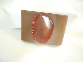 Inc International Concepts Gold-Tone Agate Faux-Leather Cuff Bracelet T522 $49 - $15.35