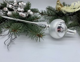 Silver Christmas glass tree topper with snowflakes, vintage XMAS finial - £21.28 GBP