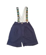 Vintage Boys 4T Navy Blue Pleated Chino Shorts Suspenders Lion Crest - $19.26