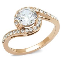 8mm Round Clear CZ Engagement Ring Rose Gold Plated Stainless Steel TK316 - £13.91 GBP