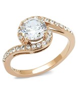 8mm Round Clear CZ Engagement Ring Rose Gold Plated Stainless Steel TK316 - $332.78 MXN
