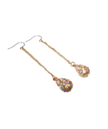 Rhinestone Opal Colored Crystal Teardrop Dangle Earrings Gold Tone 3&quot; Di... - £9.88 GBP