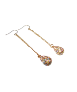 Rhinestone Opal Colored Crystal Teardrop Dangle Earrings Gold Tone 3&quot; Di... - $12.57