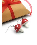 Handgefertigte rote Pilz-Ohrringe aus Keramik für Frauen, Cottage-Kern-S... - £43.32 GBP