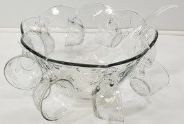 Large Scalloped Edge 8-Glass Cup Punch Bowl Set With Hooks and Ladle - £23.72 GBP