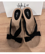 Style &amp; Co. Women&#39;s Black Square Toe Strappy Thong Wedge Shoes Size 8M - $26.81