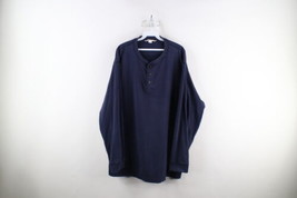 Vintage 90s Woolrich Mens XL Distressed Blank Long Sleeve Henley T-Shirt Blue - $34.60