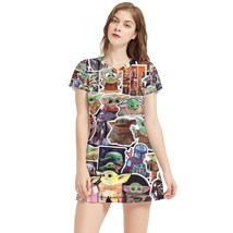 Baby Yoda Collage Sticker Bomb Design Sexy Short Sleeve V-Neck Dress - $32.99