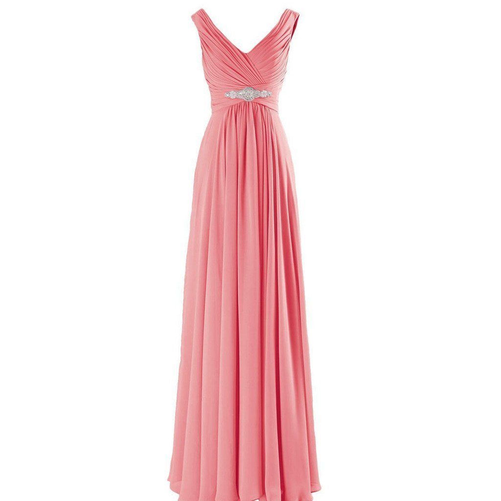 Kivary V Neck Beaded Long A Line Chiffon Formal Prom Dresses Corset Bridesmaid G
