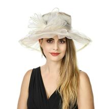 SAFERIN Women&#39;s Organza Church Bridal Wedding Hat Beige Bowknot TZ-3 - $7.26 CAD