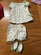 American Girl Maryellen green white Pajamas green slipper shoes VGC - $39.55