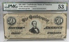 1864 $50 CT-66 Confederate Civil War Counterfeit Banknote Hoard PC-184 - $413.63