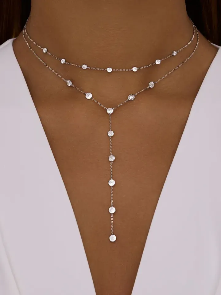 Necklace tie silver 925 with cubic zirconia - $175.19 CAD
