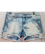 Lee Short Shorts Girls Size 16 Blue Denim Lace Trim Cotton Acid Wash Fla... - $18.45