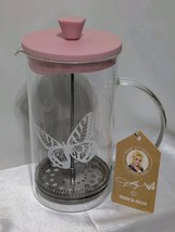 DOLLY PARTON Coffee French Press Glass Pink Butterfly NEW - $23.99