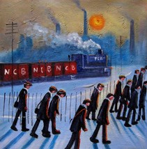 12x12 inches Train  stretched Oil Painting Canvas Art Wall Decor modern101 - £40.61 GBP