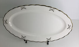 Oval Platter 14” Long Christmas Gold Bows Gold Rims New - $23.71