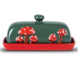 Mushroom Butter Dish With Lid For Countertop Ceramic Butterdish Red Butt... - $36.99