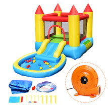 Inflatable Bounce House Kids Slide Jumping Castle Pool w/Balls and 580W ... - £258.74 GBP