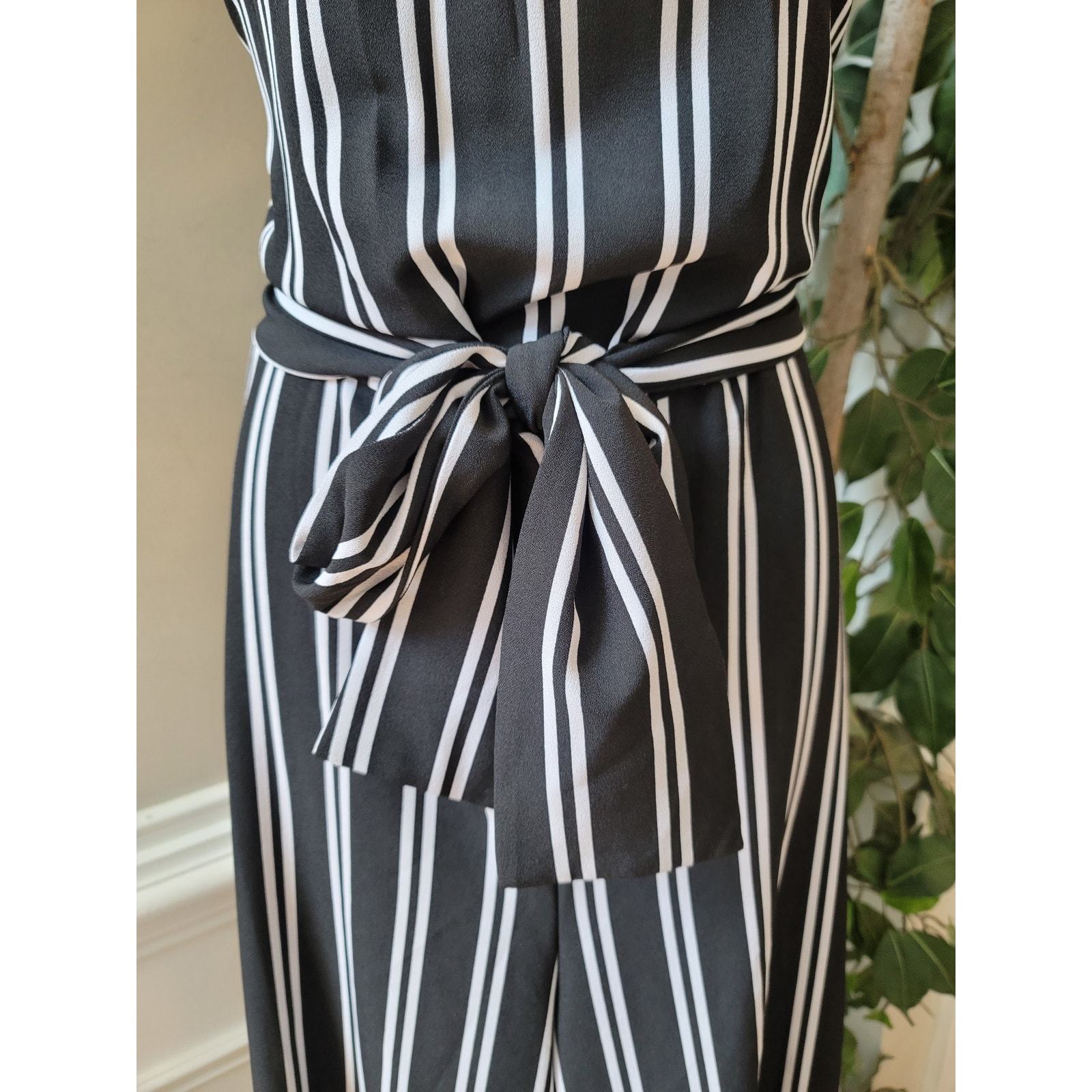 Emma Michele Romper Women Size 16 Black White Striped Belted Midi Sleeveless Item image 4