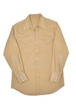 Vintage 70s Corduroy Shirt Mens L Khaki Western Pearl Snap Long Sleeve Cowboy - £31.07 GBP