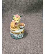 Vintage Ceramic Cat Trinket Box &quot;Warm Hearts and Furry Tails&quot; - £10.46 GBP