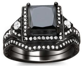 2.50 Ct Princess Cut Black Diamond Engagement Ring 14k Black Gold Finish - £118.50 GBP