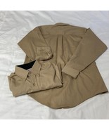 Work America Uniform Button Front Shirt Mens Medium Tan Long Sleeve Set ... - $23.88