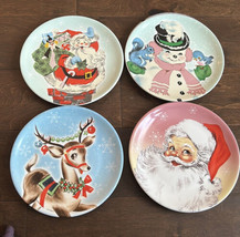 NEW Vintage Style MR CHRISTMAS 4 Pc PLATES Santa Snowman Retro Ceramic P... - £27.50 GBP