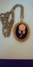 Vintage 30&quot; Gold Toned Necklace With Avon Rose Cameo And Mirror On Back Pendant. - £59.46 GBP