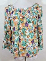 Signature Studio Womens Top Small Floral Boho Multicolor Textured Boat Neck - £9.07 GBP