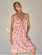 Sipos New York Womens XS Strawberry Floral Chiffon Dress Ivory Pink Knee Length - £75.16 GBP