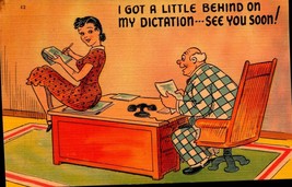 Vintage 1943 Comic Cartoon Humor Linen Postcard - &quot;I Got a Little Behind -BK44 - £2.36 GBP