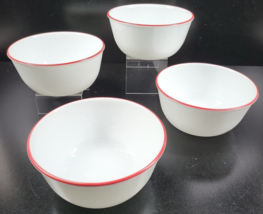 4 Corelle Burgundy Red Trim Super Soup Cereal Bowls Set Corning White Dishes Lot - $78.87