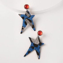 Plunder Earrings (New) Leopard Star - Blue Leopard Print Stars - 3&quot; Drop - £14.30 GBP