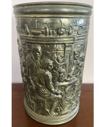 Antique 1930s Peerage Co. Embossed Brass Trash Can / Umbrella Stand W/ P... - €47,28 EUR