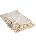 Modern Zig Zag Woven Cotton Throw Blanket with Fringe, 50x60, Natural - $41.44 CAD